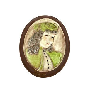 Vintage W. Watters Ceramic Wall Plaque Girl Portrait Signed "Irene" 6"